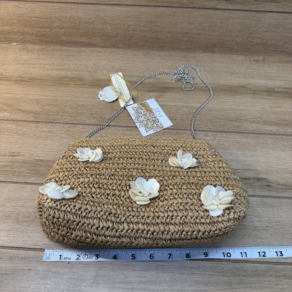 NWT Beaded Rattan‎ Bag Pearl & Seashell Chain Strap Bag India Beach TikTok Viral - Picture 9 of 11